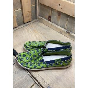 𝅺w5 US5 Crocs Slip On Canvas Beach Summer shoes loafers blue green starfish